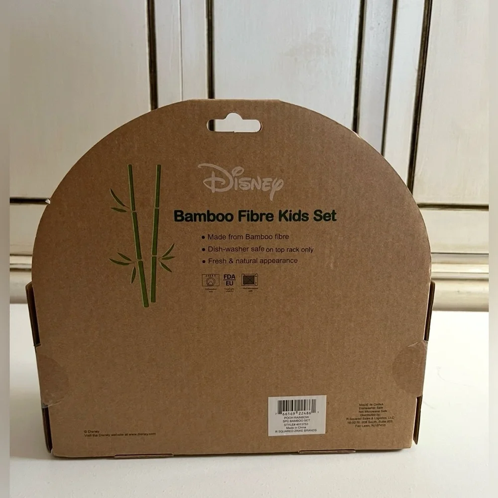 New Zrike Brands Disney Pooh Rainbow 5pc Bamboo Dining Set Standard Kids Dishes